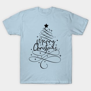 Merry Christmas Tree- Black T-Shirt